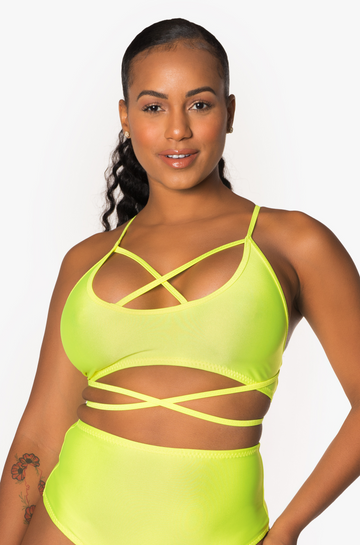 Neon Yellow Criss Cross Crop Top